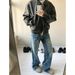 Men's Vintage Washed Denim Jeans Streetwear Lightning Bolt Design Relaxed Fit Clean Aesthetic Blue S-XL_mkmklike.com