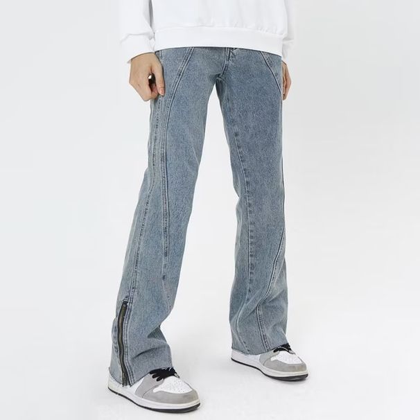 Nordmann High Street Jeans Men New Style Split Hem Design American Loose Straight Cool Casual Pants_mkmklike.com