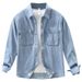 Denim Retro Long Sleeved Shirt For Men, Fashionable And Versatile, Artistic And Casual Loose Top_mkmklike.com