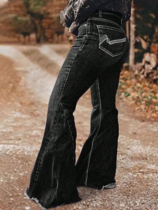 Women's Retro Style mid Rise Stretch Flared Jeans Embroidered Slimming Tight Fit Casual Denim Pants for Spring/Autumn & Summer_mkmklike.com
