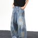 Men's Loose Wide Leg Trousers 2025 Summer American Retro Distressed Graffiti Design Curved Blade Jeans_mkmklike.com