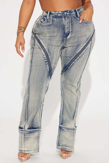 Women's High-Stretch Washed Denim Jeans With Zipper Detail - Stylish Straight Leg Pants For Casual & Office Wear (S-2XL, Sky Blue)_mkmklike.com