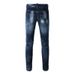 Men's Clothing Washed Old Cat Whisker Patch Hole Elastic Slim Fit Skinny Pants Ink Splash Jeans_mkmklike.com
