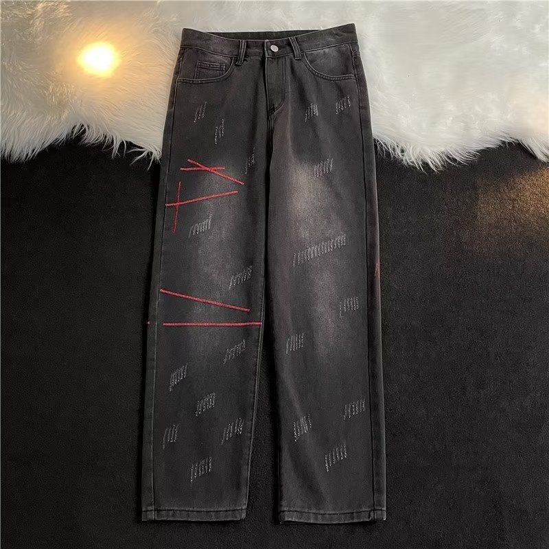 Men's Trendy Distressed Denim Jeans High Street Hip Hop Straight Leg Loose Casual Pants_mkmklike.com