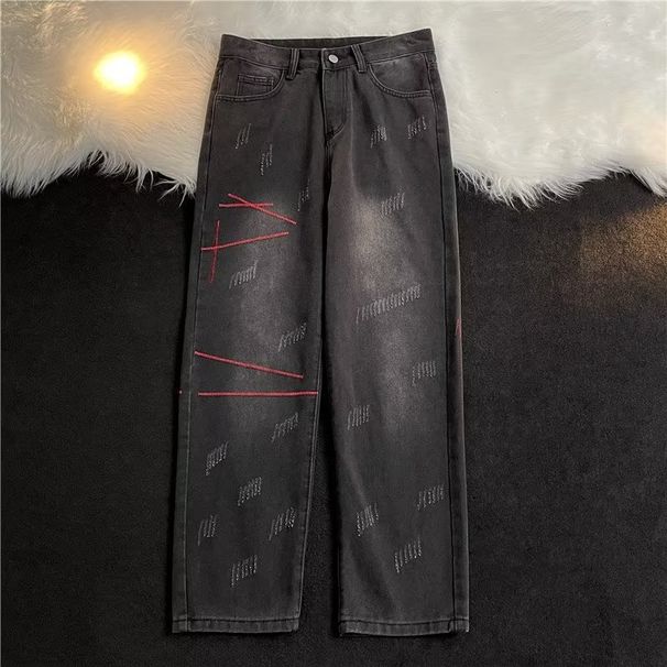 Men's Trendy Distressed Denim Jeans High Street Hip Hop Straight Leg Loose Casual Pants_mkmklike.com