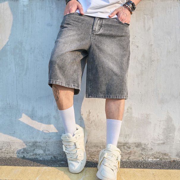 Men's American Style Denim Shorts Summer Thin Straight Leg Loose Fit Mid-Length Casual Five Point Trendy Pants_mkmklike.com