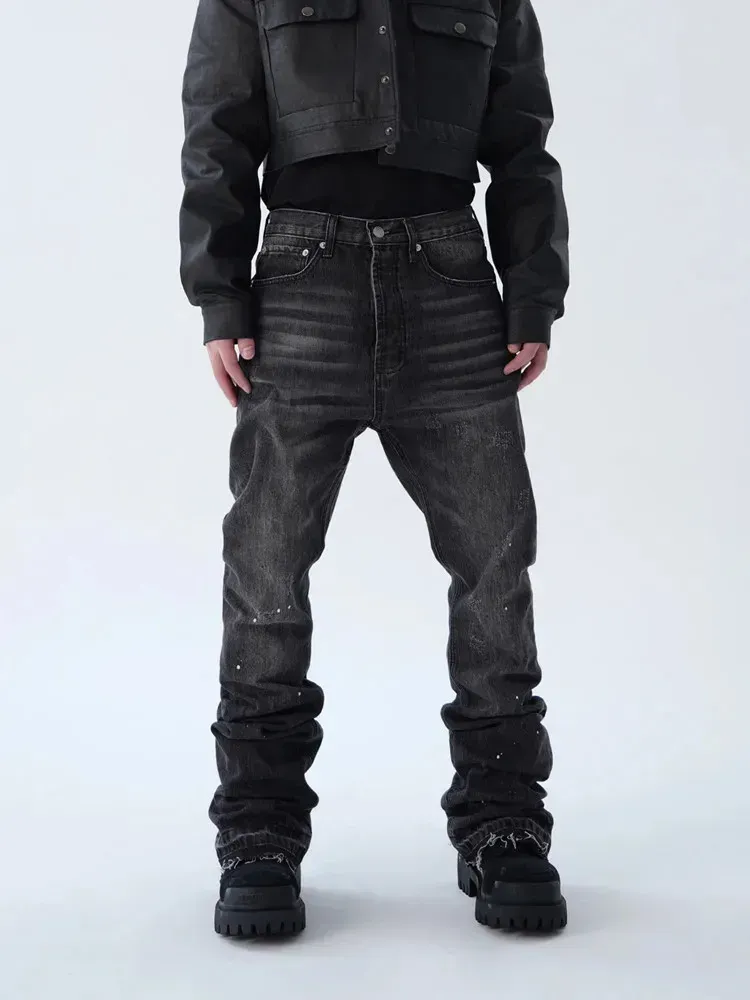 2025 American Retro Y2K Streetwear Washed Black Slim Flared Jeans Pants For Men Clothing Cotton Long Trousers Ropa_mkmklike.com