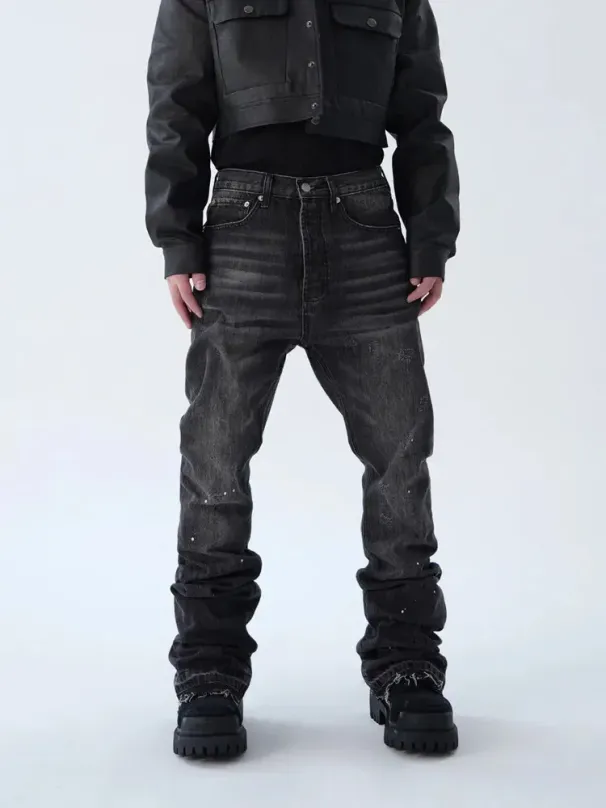 2025 American Retro Y2K Streetwear Washed Black Slim Flared Jeans Pants For Men Clothing Cotton Long Trousers Ropa_mkmklike.com