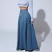 Vintage Denim A-Line Skirt For Women – High Waist Button Front Flared Midi Skirt With Side Zipper (Light Blue, Dark Blue)_mkmklike.com