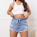 M1-35753 # European And American Foreign Trade Cross-border Women's Fashion Slim-fit Elastic Waist Denim Shorts_mkmklike.com
