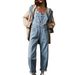 Women's Casual Washed Loose Denim Overalls Style Long Pants_mkmklike.com