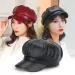Hot Sale New PU Leather Berets Black Red Outdoor Adjustable Boina Female Autumn Winter Casual Lady Cap Hat for Women Берет_mkmklike.com
