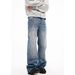 Design Sense: Lightning Patterned Jeans For Men In Spring And Summer, Washed With American Style, Slightly Flared Pants,_mkmklike.com