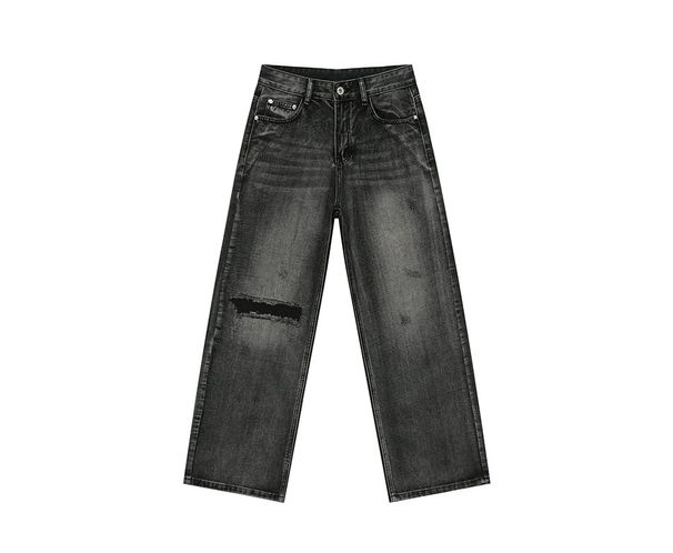 EF JEANS | 2025 Spring New Product Niche Design Personalized Washed Black And Gray Loose Ripped Jeans_mkmklike.com