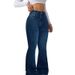ELLE 2025 Autumn Winter New Cross-Border European And American Retro Clothing Fleece-Lined Women's Blue Stretch Flared Casual_mkmklike.com