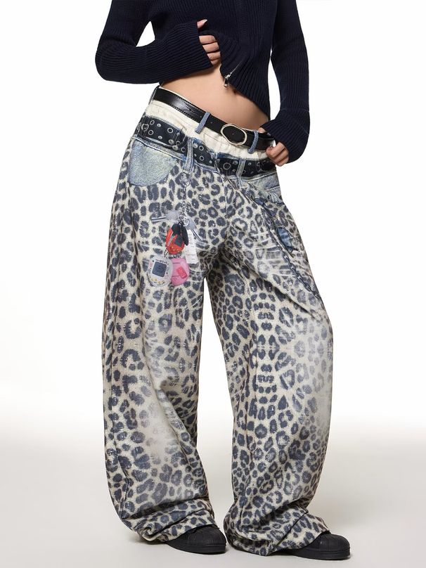 Men’s Retro Straight-Leg Jeans – High-Waisted Cotton Denim Pants With Leopard Print & Distressed Wash (M-3XL, Streetwear Essential)_mkmklike.com