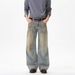 Vintage Washed Distressed Straight Leg Jeans For Men & Women – Retro Loose Fit Denim Pants With Artistic Design_mkmklike.com