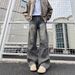 Men's Oversized Cargo Jeans With Pockets American High Street Style Loose Wide Leg Trousers Trendy Paratrooper Casual Autumn Wear_mkmklike.com