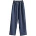 Real Shot Of Loose High-waisted Dark Wash Straight-leg Spring Women's Elastic Waist Plus-size Long Pants, Wide-leg_mkmklike.com