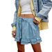 Women's Sexy Ruffled Denim Shorts Mid-Waist Elastic Waist Tie Detail New Hot Selling_mkmklike.com