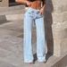 Women's High Waisted Raw Hem Flared Jeans - Loose Fit Street Style Denim Pants With Vintage Distressed Details_mkmklike.com