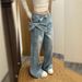 Women's Stylish Rhinestone 3D Bow Tie Wide Leg Jeans Casual Denim Pants Spring Fashion Versatile_mkmklike.com