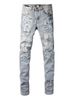 Guangzhou High Street Trendy Brand AM New Light Color Splash Ink Washed Ripped Jeans Men Patch Elastic Slim Fit Skinny_mkmklike.com