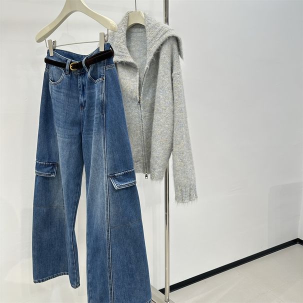 Clair Vintage Workwear Style Casual Jeans For Women, Autumn And Winter High Waist Slimming Fashionable Thickened Brushed_mkmklike.com