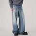 Men's Trendy Splatter Paint Straight Leg Jeans Loose Wide Fit High Street Style Washed Retro Design Long Pants_mkmklike.com
