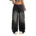 Women's High-Waisted Loose Fit Straight Leg Jeans With Star Embroidery - Trendy Streetwear Denim Pants For Casual & Chic Style_mkmklike.com
