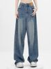 K Straight Leg Casual Jeans For Women, Slim And Loose Fit, High Waist, Floor Length, Wide Leg Pants_mkmklike.com