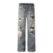 Distressed Patchwork Jeans For Men American Street Style Hip-Hop Loose Design Washed Vintage Straight-Leg Pants_mkmklike.com