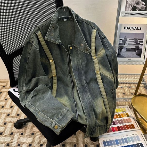Retro Niche Zipper Loose Washed Denim Jacket, High Street Jacket Top_mkmklike.com
