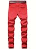 Men's Slim Fit Pants Trendy Street Ripped Red Pants Washed With Youthful Vitality Zipper Pencil Pants_mkmklike.com