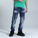 Men's Premium Streetwear Denim Jeans - Dark Blue With Vintage White Wash, Relaxed Straight Fit, Cotton Comfort For Casual & Urban Style_mkmklike.com