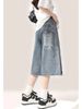 Women's Clothing Retro High Waist Capri Pants For Women Summer Style Loose Fit Slimming Wide Leg Jeans Graffiti Print Denim_mkmklike.com