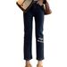 Black Straight-Leg Jeans For Women, Fleece-Lined, New Spring And Autumn Style, Plus Size, High Waist, Slimming, Short,_mkmklike.com