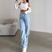 Women's Vintage Washed Denim Jeans – High-Waisted Loose Straight Leg Pants With Bow Detail (XS-XXL, Light Blue/Dark Blue, Streetwear Essential)_mkmklike.com