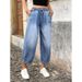 European And American Foreign Trade Cross-border Best-selling Women's Elastic Waist Jeans, Loose Fit, Slimming, Washed_mkmklike.com