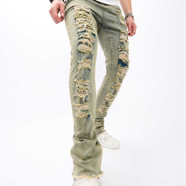 Men's Stretch Slim Fit Vintage Distressed Jeans - Retro Washed Denim Pants With Tapered Leg & Mid-Rise Waist (Color 909, Xs-Xxl)_mkmklike.com