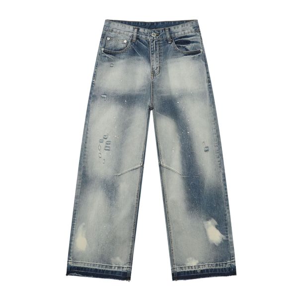 Men's Clothing Denim High Street Vibe Ripped Raw Edge Jeans Men's Trendy Brand Loose Straight Wide Leg Trousers_mkmklike.com