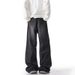 Men's Stretch Jeans Loose Straight Leg Wide Leg Pants Yellow Mud Dye Autumn Wash_mkmklike.com