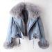 Autumn And Winter New Removable Imitation Fox Fur Rabbit Fur Liner Denim Jacket Women's Short Top Party Jacket_mkmklike.com