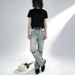 Men's Ripped Knee Straight Leg Jeans Trendy American Street Style Loose Fit Versatile Wide Leg Pants Mid Waist Black Blue Cotton_mkmklike.com