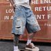 Men's Clothing Trendy Men's Distressed Denim Shorts Summer Loose Fitting Five Point For Formal & Casual For Men_mkmklike.com