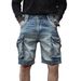 Men's Vintage Workwear Denim Shorts Classic 5 Inch Cargo Light Blue Wash Contrast Stitching_mkmklike.com
