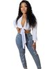 Women's Clothing Slim Fit Rhinestone Studded Pocket Ripped Frayed Hem Jeans_mkmklike.com