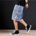 Men's Slim Fit Stretch Jeans Summer Thin Versatile Trendy Ripped Five Point Casual mid Length Polyester Pants_mkmklike.com