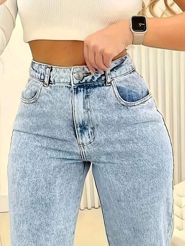 Women's High-Quality Straight Casual Jeans Autumn Trend European American Style Cotton Denim Spring Office Lady Street Style_mkmklike.com