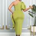 Women's Large S-3XL Temperament Waist Wrapped Bubble Sleeve Banquet Split Dress_mkmklike.com